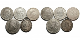 5 pcs crown size coins



Kronenthaler Milan, 3x5 Crowns Franz Josef I, Vereinsthaler Bayern. 

different conditions