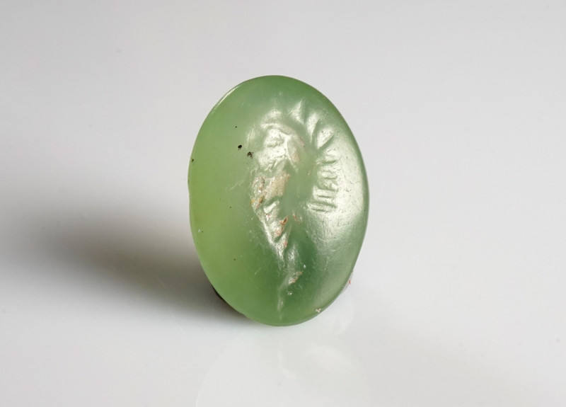 Roman Green Chalcedony? Intaglio

11x8x5 mm
~ 1st-3rd century
Seahorse. Circ...