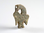 Roman Eagle Brooch
AE
38 mm
~ 3rd-5th century


Pin restored.
Austrian collection, acquired at the European art market.