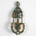 Slavic Brooch
AE
72 mm
~ 7th century
Anthropozoomorphic' bow-brooches in openwork decoration.

Pin missing.
Austrian collection, acquired at th...