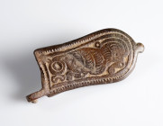 Byzantine Belt Buckle Fragment
AE
51x21 mm
~ 6th-8th century CE
Showing an animal to left.


Austrian collection, acquired at the European art ...