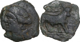 Celtic World. Gaul, Massalia. AE 15 mm, c. 121-49 BC. Obv. Head of Apollo left. Rev. [ΜA]ΣΣΑ. Bull standing right; Π to right, ΠΣ in exergue. Depeyrot...