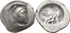 Celtic World. Celtic, Eastern Europe. AR Tetradrachm, 2nd century BC. Imitating Philip III of Macedon. Obv. Head of Herakles right, wearing lion skin....