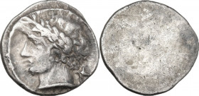 Greek Italy. Etruria, Populonia. AR 10-Asses, 3rd century BC. Obv. Laureate male head left; behind, X. Linear border. Rev. Blank, with a shallow protu...