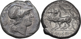 Greek Italy. Samnium, Southern Latium and Northern Campania, Cales. AR Didrachm, c. 265-240 BC. Obv. Head of Athena right, wearing crested Corinthian ...