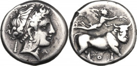 Greek Italy. Central and Southern Campania, Neapolis. AR Didrachm, c. 300 BC. Obv. Obv. Head of nymph right; behind neck, club; before, AP monogram. R...