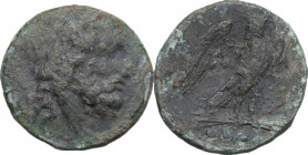 Greek Italy. Eastern Italy, Larinum. AE Quadrunx, c. 210-175 BC. Obv. Laureate head of Jupiter right. Rev. LADINOD. Eagle right on thunderbolt; in exe...