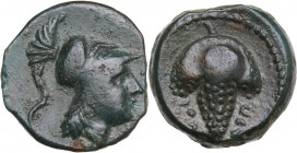 Greek Italy. Northern Apulia, Arpi. AE 14 mm, c. 215-212 BC. Obv. Head of Athena right, wearing Corinthian helmet. Rev. ΑΡΠΑΝΟΥ. Grape bunch. HN Italy...