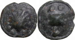 Greek Italy. Northern Apulia, Luceria. AE Cast Biunx, c. 217-212 BC. Obv. Scallop shell. Rev. Knucklebone; above, two pellets; below, L. HN Italy 677d...
