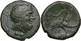 Greek Italy. Southern Apulia, Brundisium. AE Biunx, c. 215 BC. Obv. Head of Poseidon right, laureate; behind, trident; below, two pellets. Rev. Phalan...