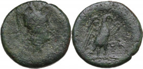 Greek Italy. Southern Apulia, Orra. AE Quincunx, c. 210-150 BC. Obv. Head of Minerva right, wearing triple-crested helmet; AΛ below. Rev. ORRA. Eagle ...