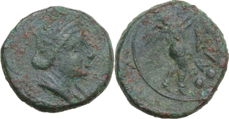 Greek Italy. Southern Apulia, Hyria or Orra. AE Teruncius, c. 210-150 BC. Obv. D...