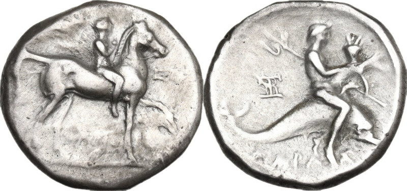 Greek Italy. Southern Apulia, Tarentum. AR Nomos, c. 272-240 BC. Eyr- and Damokr...