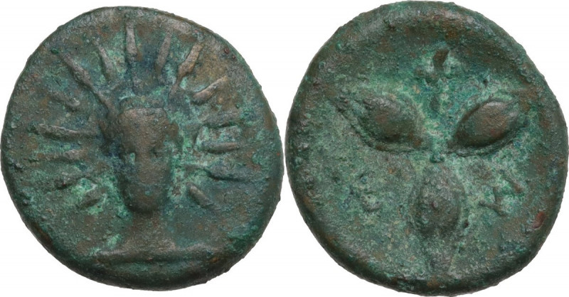 Greek Italy. Southern Lucania, Metapontum. AE 15 mm, c. 300-250 BC. Obv. Radiate...