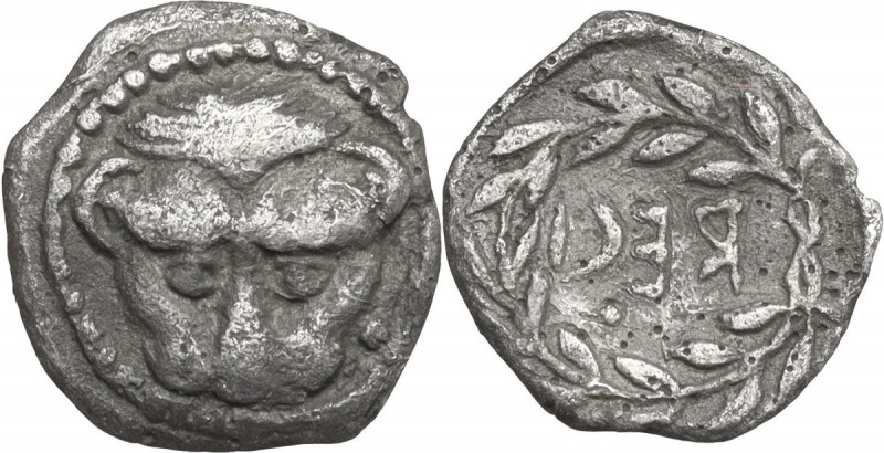 Greek Italy. Bruttium, Rhegion. AR Litra, c. 445-435 BC. Obv. Facing lion's head...