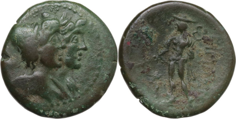 Greek Italy. Bruttium, Rhegion. AE Triens, c. 215-150 BC . Obv. Jugate busts of ...