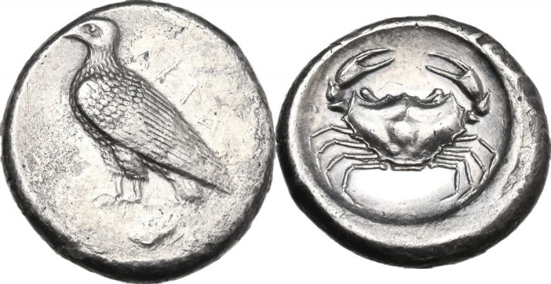 Sicily. Akragas. AR Didrachm, c. 495-480/478 BC. Obv. AKPA. Sea-eagle standing l...