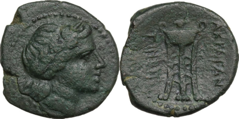 Sicily. Akragas. AE 23 mm, c. 240-212 BC. Obv. Laureate head of Apollo right. Re...