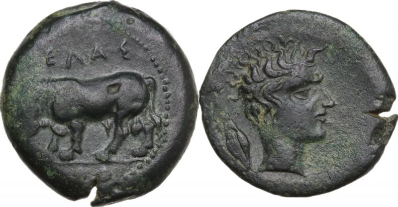 Sicily. Gela. AE Tetras or Trionkion, c. 420-405 BC. Obv. Bull standing left; ΓΕ...