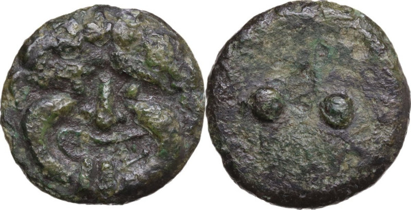 Sicily. Himera. AE Hexas-Dionkion, c. 460-450 BC. Obv. Gorgoneion facing, with a...