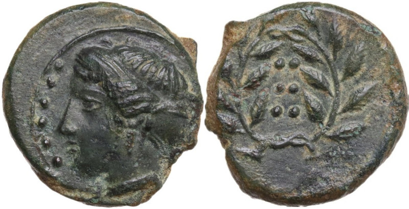 Sicily. Himera. AE Hemilitron-Hexonkion, c. 415-409 BC. Obv. Female head left, w...