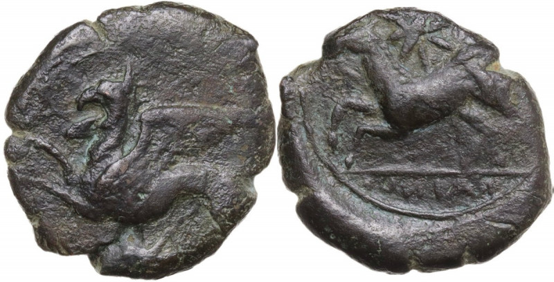 Sicily. Kainon. AE 21 mm, c. 360-340 BC. Obv. Griffin springing left; below, gra...