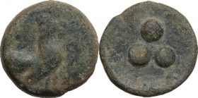 Sicily. Panormos as Ziz. AE Tetras-Trionkion, c. 415-400 BC. Obv. Cock standing right; before, sys. Rev. Three pellets. HGC 2 1054; CNS I 2. AE. 9.33 ...
