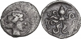 Sicily. Syracuse. Second Democracy (466-405 BC). AR Tetras-Trionkion, c. 415-405 BC. Obv. ΣΥ. Head of Arethusa right, wearing sphendone. Rev. Octopus;...