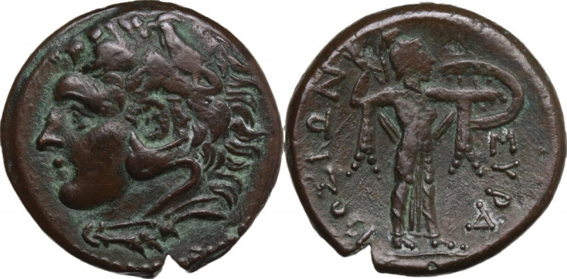 Sicily. Syracuse. Pyrrhos (278-276 BC). AE 23 mm. Obv. Head of Herakles right, w...