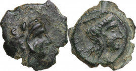 Sicily. Thermai Himerenses. AE 15 mm, c. late 4th-early 3rd century. Obv. Head of young Herakles right, wearing lion's skin headdress. Rev. Head of He...