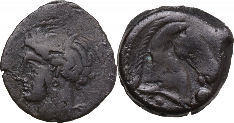 Punic Sardinia. AE 20 mm. c. 300-264 BC. Uncertain mint. Obv. Wreathed head of K...