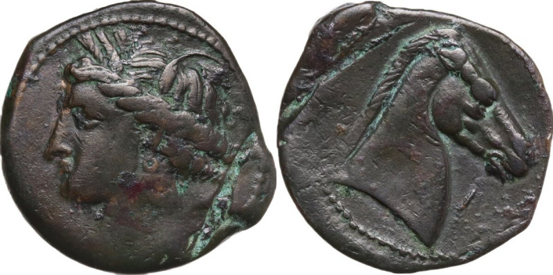 Punic Sardinia. AE 21 mm. c. 300-264 BC. Uncertain mint. Obv. Wreathed head of K...