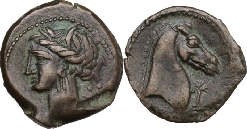 Punic Sardinia. AE 19 mm. uncertain mint, c. 300-264 BC. Obv. Wreathed head of K...