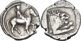 Continental Greece. Kings of Macedon. Perdikkas II (451-413 BC). AR Tetrobol, c. 443/2-438/7 BC. Obv. Horseman right wearing chlamys and kausia, holdi...