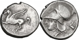 Continental Greece. Akarnania, Leukas. AR Stater, c. 320-280 BC. Obv. Pegasos flying left; below, Λ. Rev. Helmeted head of Athena left; behind, forepa...
