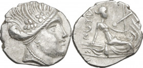 Continental Greece. Euboia, Histiaia. AR Tetrobol, c. 267-168 BC. Obv. Head of the nymph Histiaia right, wearing ivy-wreath. Rev. ΙΣΤΙ-AΙΕΩΝ. Nymph se...