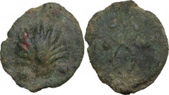 Mercury/Dioscuri series. AE Cast Sextans, c. 280 BC. Obv. Scallop shell; two pellets below. Rev. Caduceus; two pellets across field. Cr. 14/5; Vecchi ...