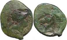 Anonymous. AE Half Unit, Neapolis mint(?), after 276 BC. Obv. Helmeted head of Minerva right; around, ROMANO. Rev. Horse's head left; around, ROMANO. ...