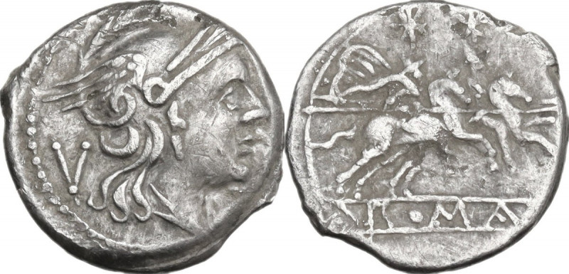 Anonymous. AR Quinarius, uncertain Sicilian mint (Lilybaeum?), 215 BC. Obv. Helm...