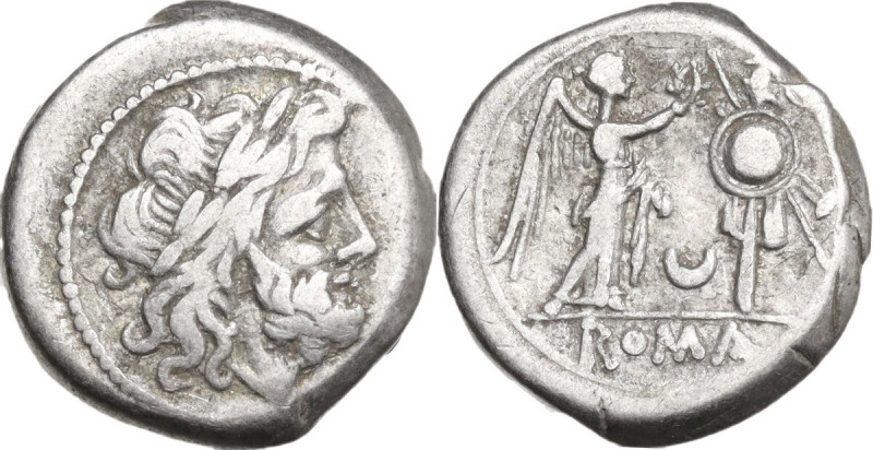 Crescent series. AR Victoriatus, uncertain Campanian mint (Capua?), 207 BC. Obv....