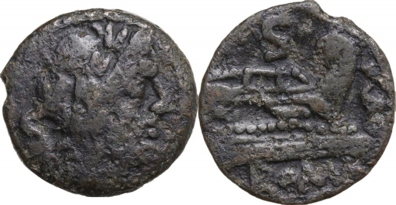 Dolphin series, unofficial issue. AE Semis, uncertain mint, after 208 BC. Obv. L...