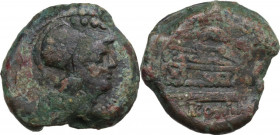 Dolphin series. AE Triens, 179-170 BC. Obv. Helmeted head of Minerva right; above, four pellets. Rev. Prow right; above, dolphin right. Cr. 160/3. AE....