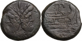 PT or TP series. AE As, c. 169-158 BC. Obv. Laureate head of Janus; above, I. Rev. Prow right; above, PT ligate; before, I; below, ROMA. Cr. 177/1. AE...