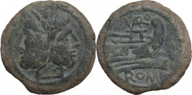 Terentius Varo. AE As, c. 169-158 BC. Obv. Laureate head of Janus; above, mark of value I. Rev. Prow right; above, VARO ligate and before, mark of val...