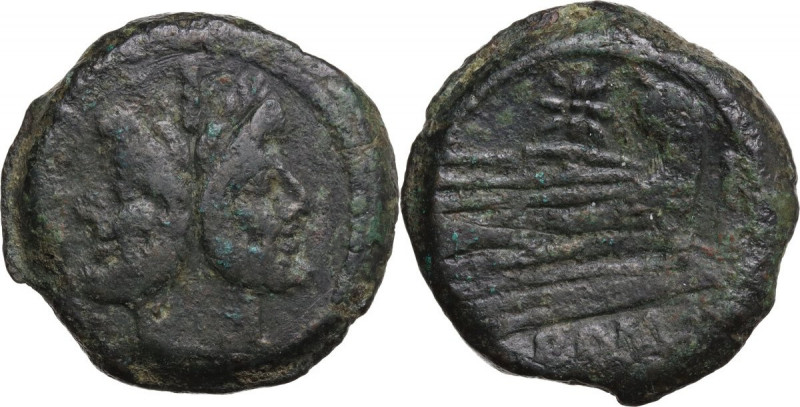 Star (first) series. AE As, circa 169-158 BC. Obv. Laureate head of Janus; above...