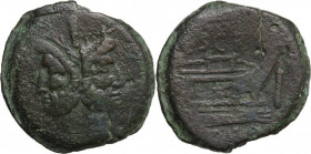 C. Scribonius. AE As, ca 154 B.C. Obv. Laureate head of Janus; above, mark of value I. Rev. Prow right; above, C.SCR; before, mark of value. Below, RO...