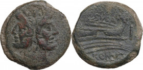 Pub. Sulla. AE As, 151 BC. Obv. Laureate head of Janus; above, I. Rev. Prow right; above, [P] SVLA; before, I; below; ROMA. Cr. 205/2; B. (Cornelia) 2...