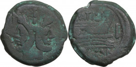 M. Atilius Saranus. AE As, 148 BC. Obv. Laureate head of Janus; above, mark of value I. Rev. [M] ATILI. Prow right; before, mark of value I; below, RO...