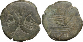 M. Atilius Saranus. AE As, 148 BC. Obv. Laureate head of Janus; above, mark of value I. Rev. [M] ATILI. Prow right; before, mark of value I; below, RO...