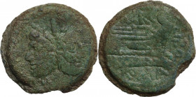 Q. Marcius Libo. AE As, 148 BC. Obv. Laureate head of Janus; above, mark of value I. Rev. [Q] MARC. Prow right; before, LIBO and below, ROMA. Cr. 215/...